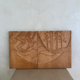 1970's Abstract Relief Carved Wood Diptych Set