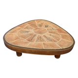 Triangular Botanical Tile Top Coffee Table, Signed Barrois