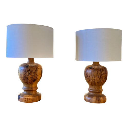 Pair of Oversized Wood Table Lamps