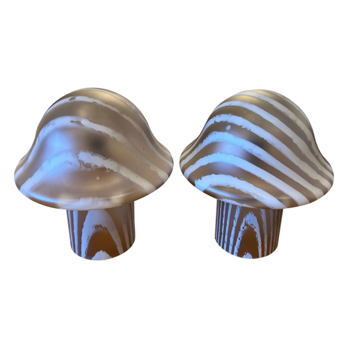 Pair of Striped Glass Mushroom Lamps