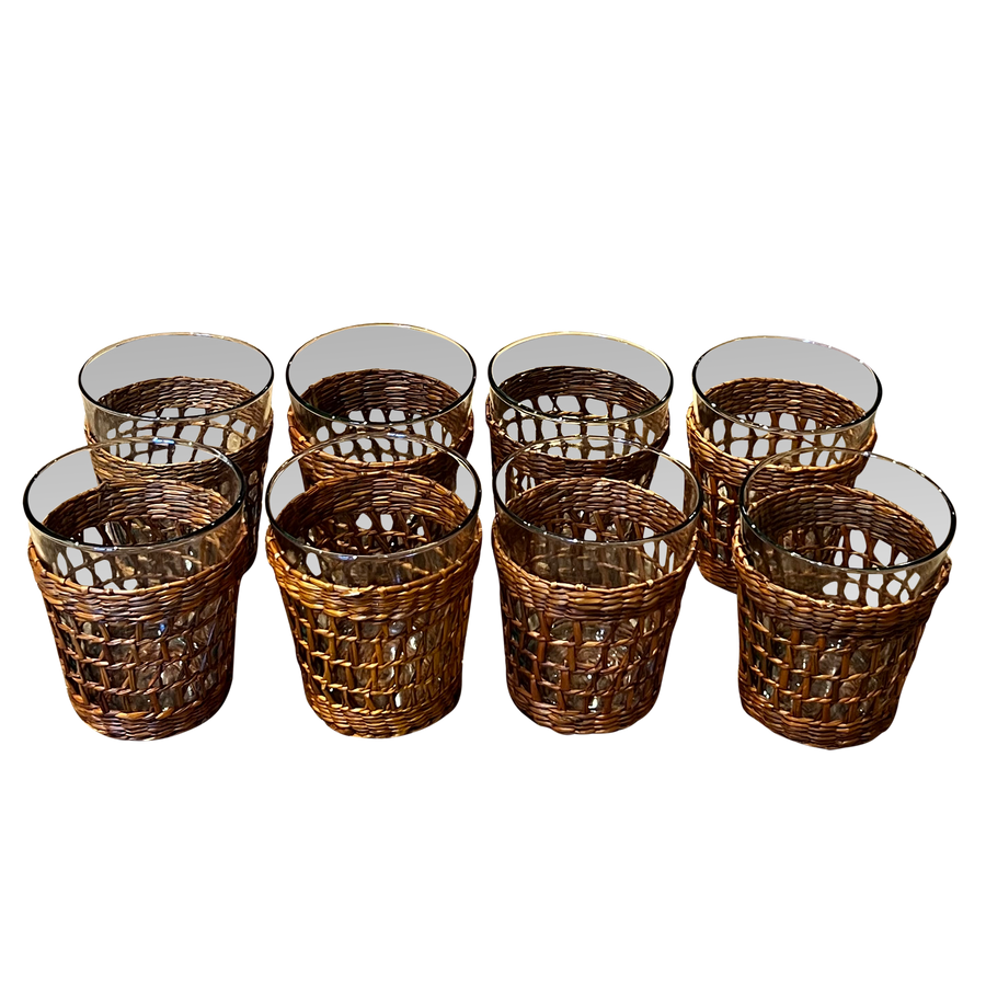 Set of 8 Wicker Wrapped Glasses
