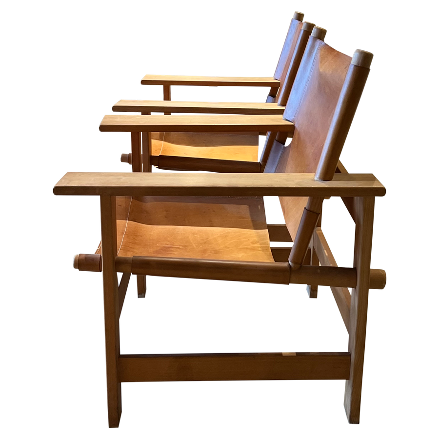 Scandinavian Wood Frame Leather Chairs