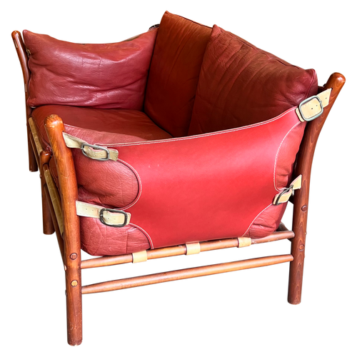 Red Leather Loveseat by Arne Norell