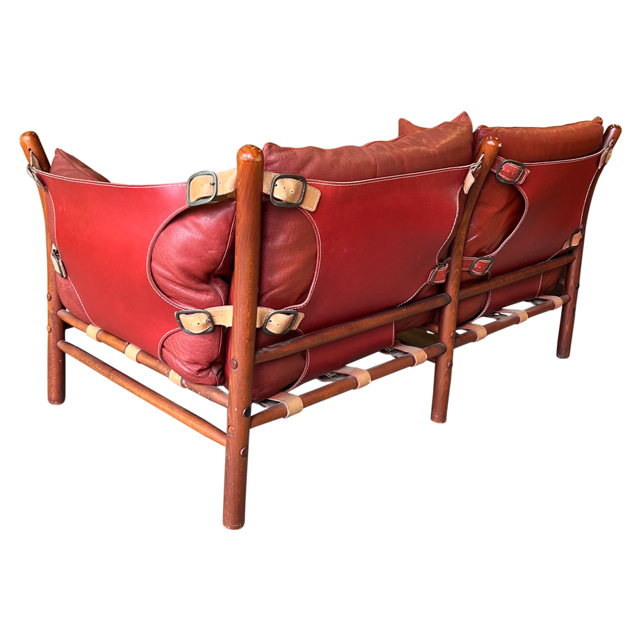 Red Leather Loveseat by Arne Norell