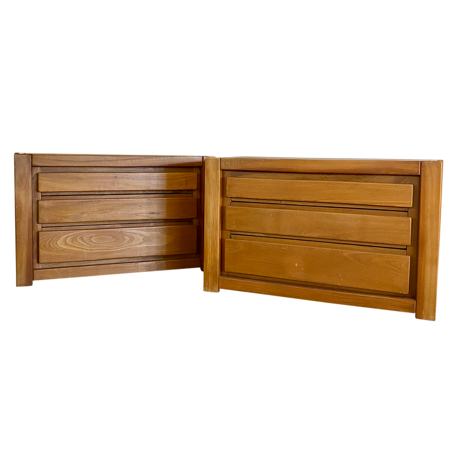 Pair of French Pine Wood Nightstands by Maison Regain
