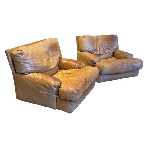 Pair of Chunky Leather Ligne Roset Chairs