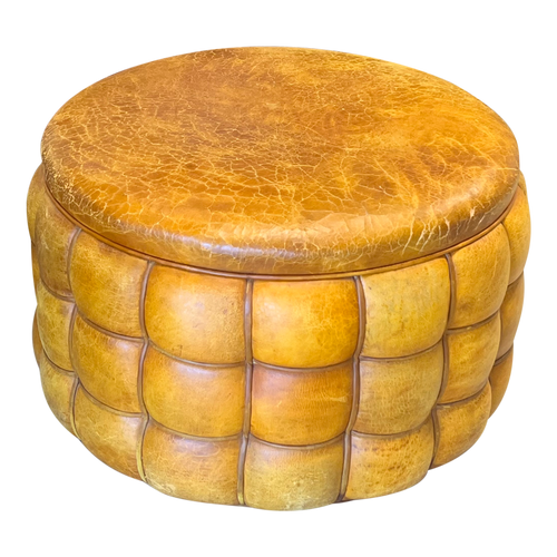 Large Tufted Leather Pouf
