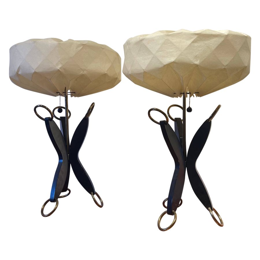 Pair of Ebony and Brass Accented Lamps