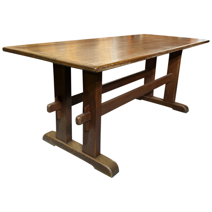French Provincial Aged Oak Trestle Dining Table