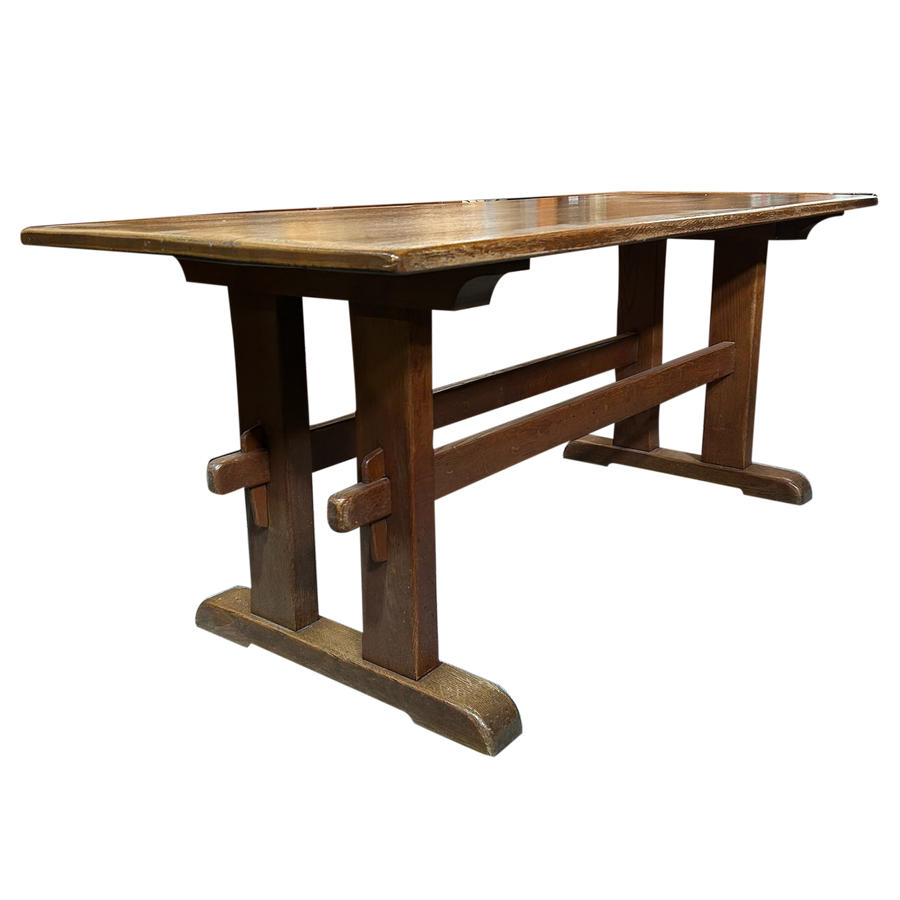 French Provincial Aged Oak Trestle Dining Table