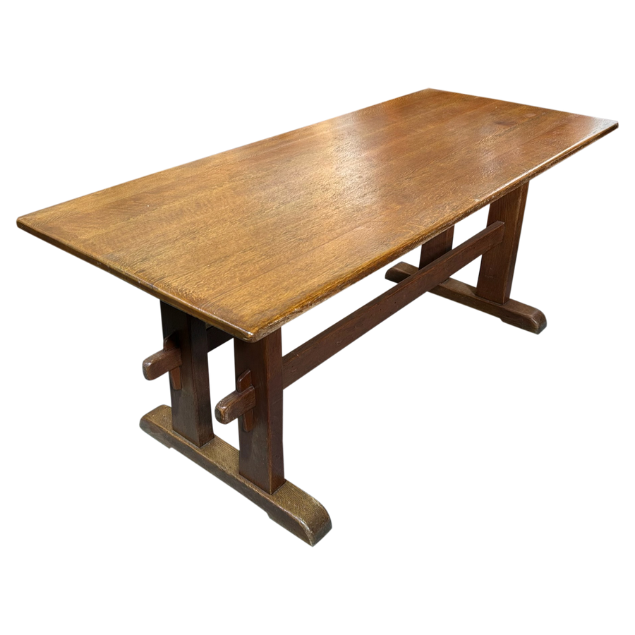 French Provincial Aged Oak Trestle Dining Table