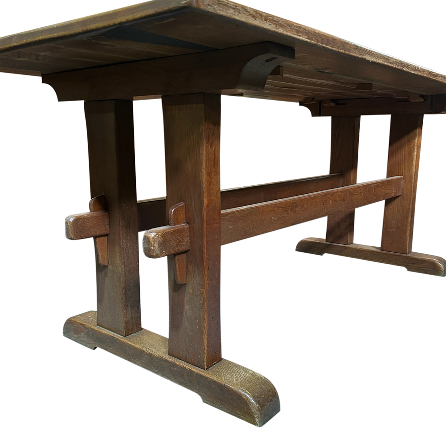 French Provincial Aged Oak Trestle Dining Table