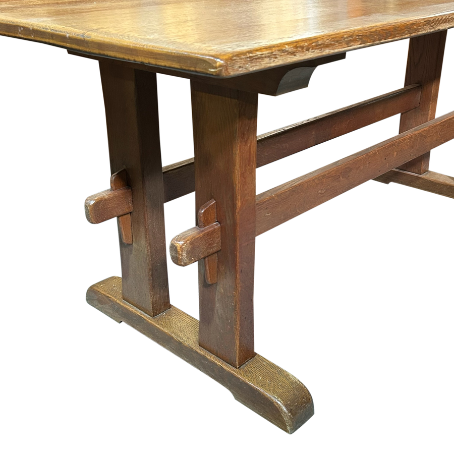 French Provincial Aged Oak Trestle Dining Table