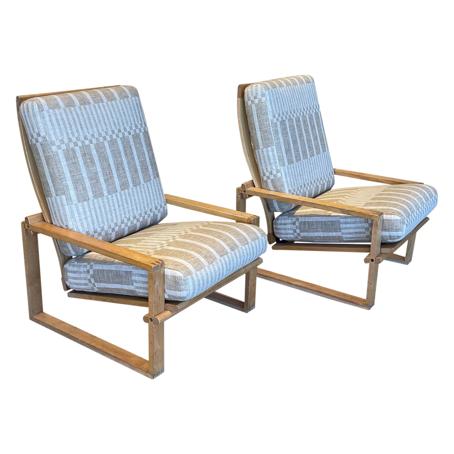 Pair of Reclining Wood Frame Chairs