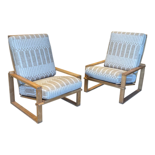 Pair of Reclining Wood Frame Chairs