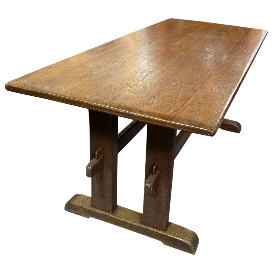 French Provincial Aged Oak Trestle Dining Table
