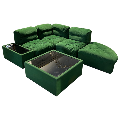 Italian Emerald Tufted Lounge Set, 1970s