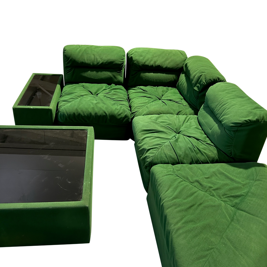 Italian Emerald Tufted Lounge Set, 1970s
