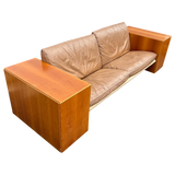 Chunky Wood Arm Leather Sofa attr. Artek