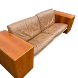 Chunky Wood Arm Leather Sofa attr. Artek