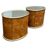 Pair of Italian Burl and Brass Nightstands, 1970s