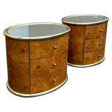 Pair of Italian Burl and Brass Nightstands, 1970s