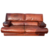 Oxblood Leather Three Seat Sofa, Italy, 1970s