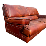 Oxblood Leather Three Seat Sofa, Italy, 1970s