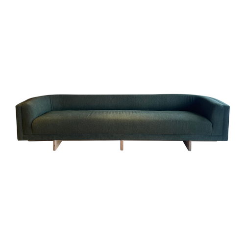 Mid Century Style Curved Green Sofa on Custom Oak Base