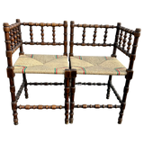 Pair of Antique Spindle Leg Rush Seat Chairs