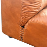 Cognac Leather Channel Back Curved Modular Sectional