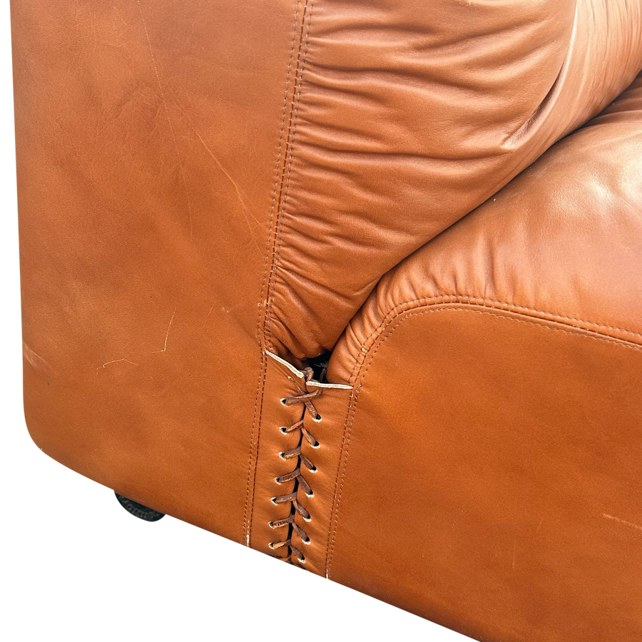 Cognac Leather Channel Back Curved Modular Sectional