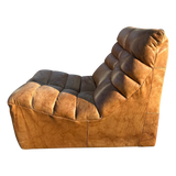 Pair of Cognac Channeled Leather Armless Lounge Chairs