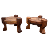 Pair of Solid Wooden Brutalist End Tables, Brazil, 1960s