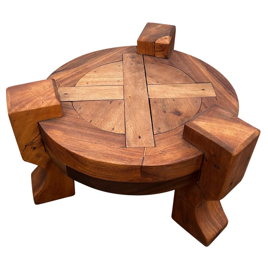 Pair of Solid Wooden Brutalist End Tables, Brazil, 1960s