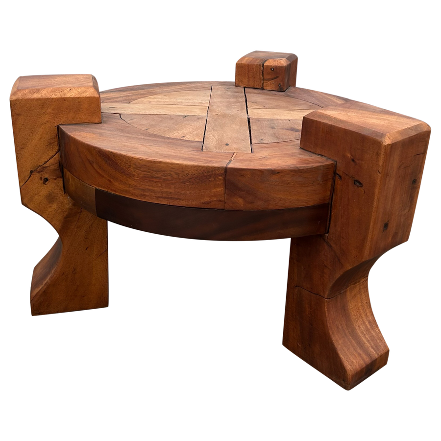 Pair of Solid Wooden Brutalist End Tables, Brazil, 1960s