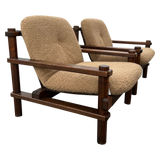 Pair of Textured Boucle Wood Frame Armchairs