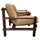 Pair of Textured Boucle Wood Frame Armchairs