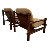 Pair of Textured Boucle Wood Frame Armchairs