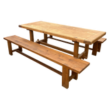 Vintage French Pine Trestle Dining Table and Bench Set