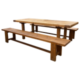 Vintage French Pine Trestle Dining Table and Bench Set