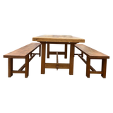 Vintage French Pine Trestle Dining Table and Bench Set