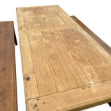 Vintage French Pine Trestle Dining Table and Bench Set