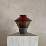 Collared Studio Ceramic Vessel with Red Accent