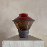 Collared Studio Ceramic Vessel with Red Accent