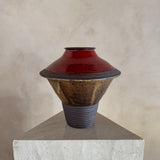 Collared Studio Ceramic Vessel with Red Accent