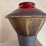 Collared Studio Ceramic Vessel with Red Accent