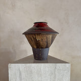 Collared Studio Ceramic Vessel with Red Accent