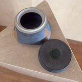 Studio Ceramic Canister with Green Glaze Detail Lid
