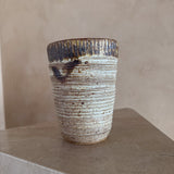 Ribbed Studio Ceramic Vessel with Brown Glaze